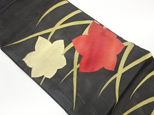  紗 芝に紅葉模様織出し名古屋帯